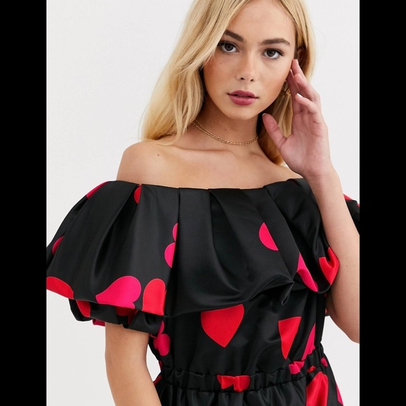 Flounce London puff sleeve Bardot satin mini dress - Picture 2 of 9